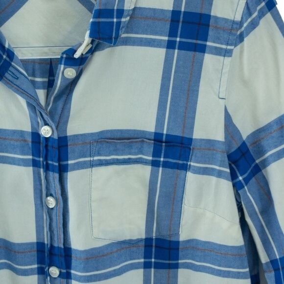 J.Crew Factory Ivory & Blue Plaid Flannel Shirt Boy Fit - Picture 2 of 3